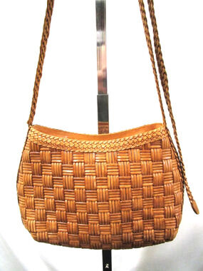 Vintage CEM Tan Brown Woven Leather Crossbody Shoulder Bag